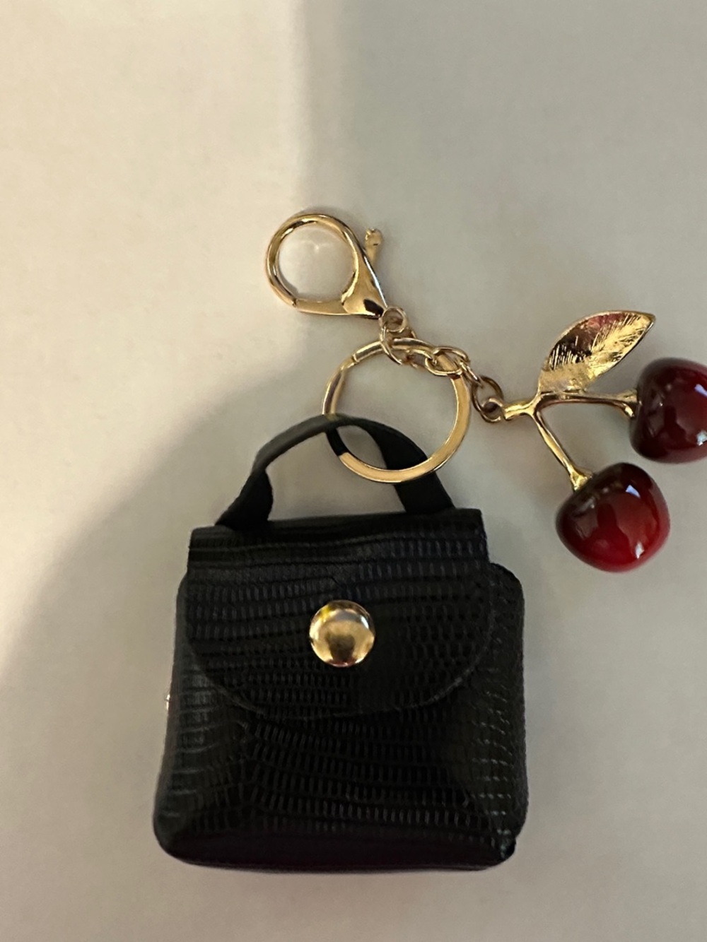 Black Mini Purse Keychain with Red Cherry Charms
